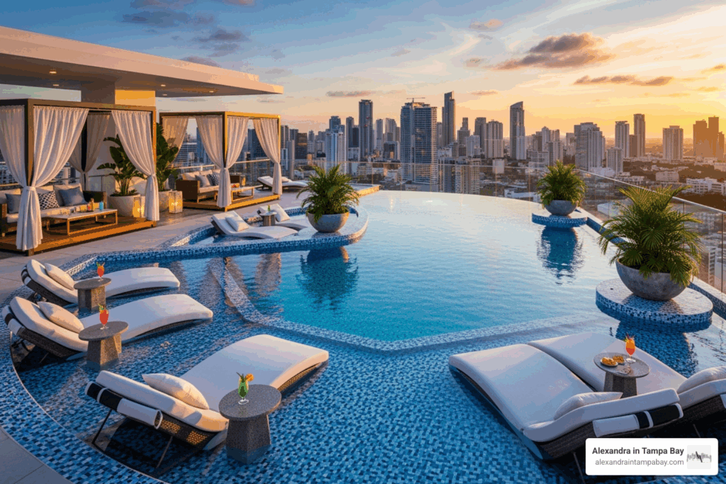 resort-style rooftop pool new condo building - St Petersburg new construction